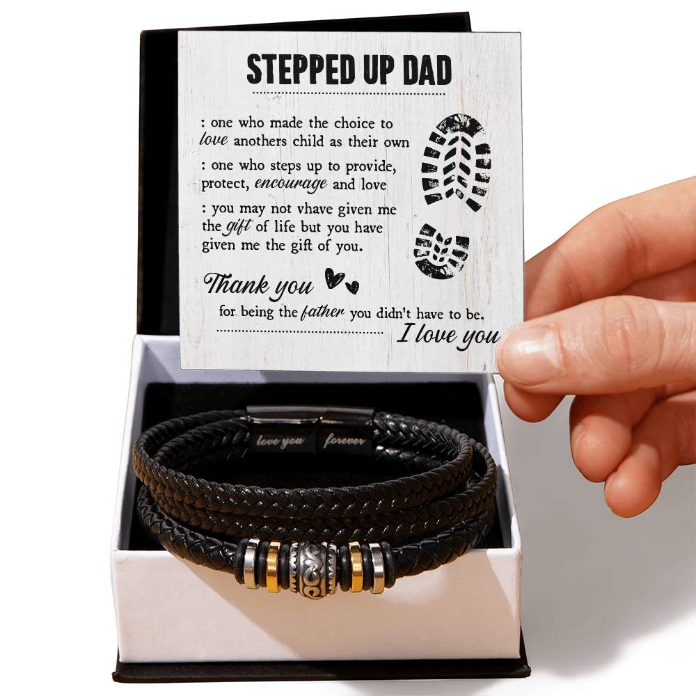 Stepdad gift bracelet in a gift box with a heartfelt message card expressing love and appreciation for a stepdad.