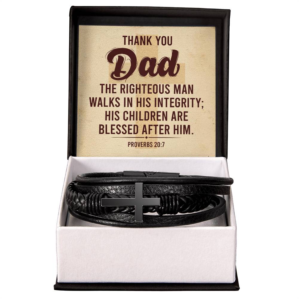 Proverbs 20:7 – Leather Cross Bracelet