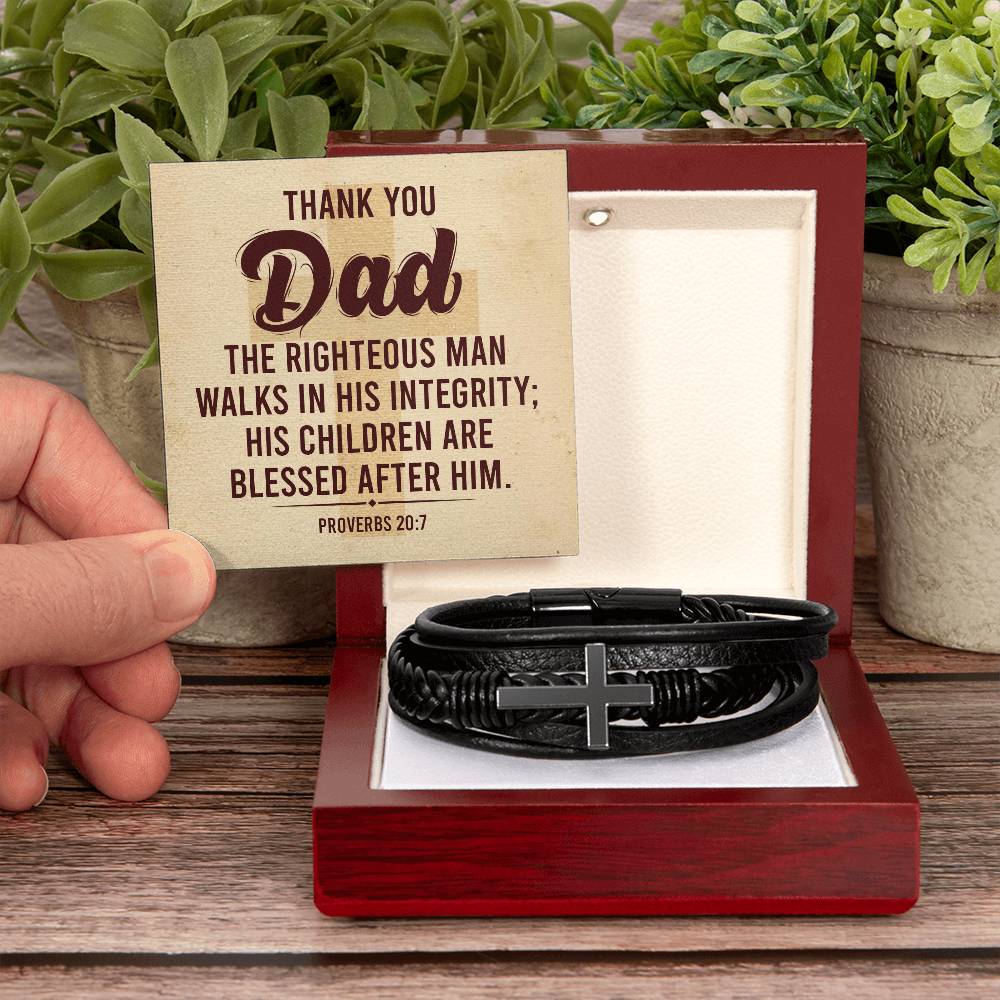 Proverbs 20:7 – Leather Cross Bracelet