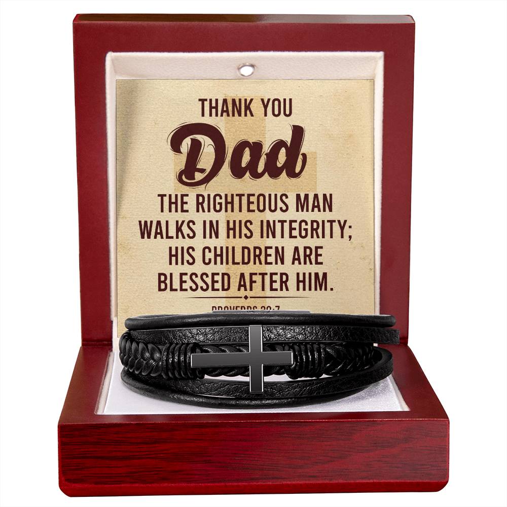 Proverbs 20:7 – Leather Cross Bracelet